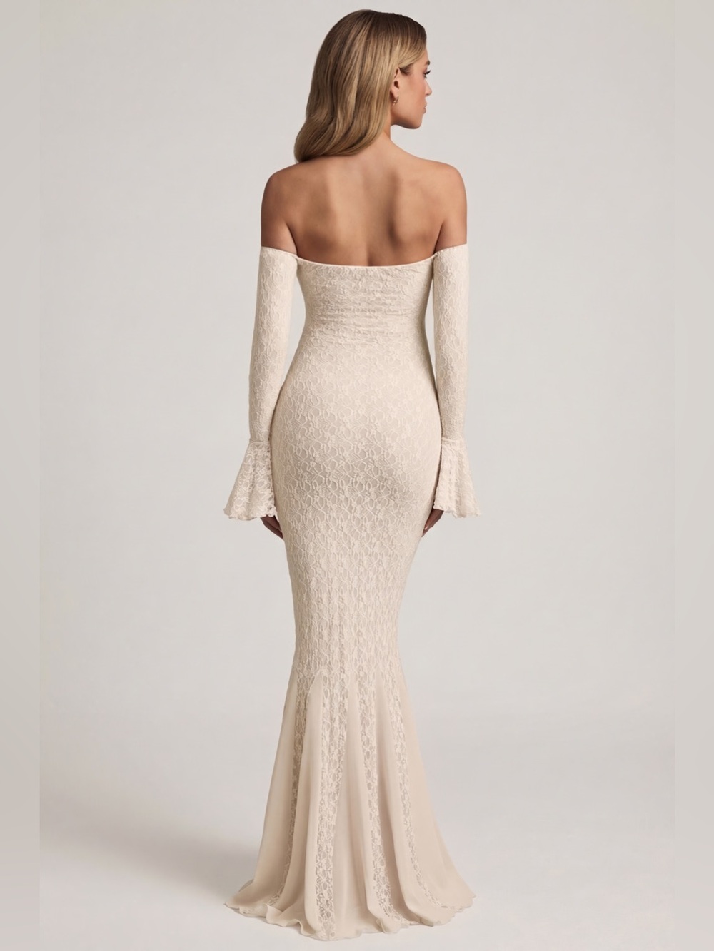 NEW Oh Polly Verena Ivory Off-Shoulder Ruffle Lace Mermaid Bodycon Maxi Dress XS - Picture 10 of 10